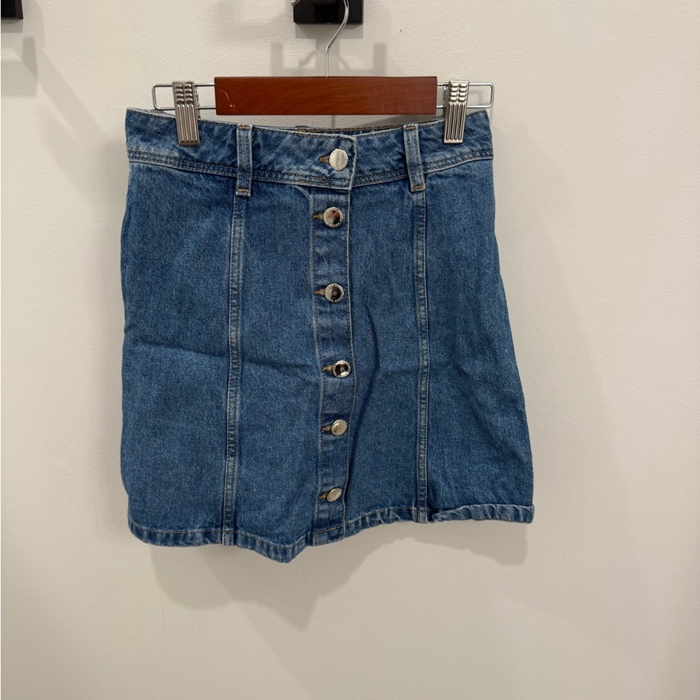 Divided Blue Denim Button-Front Midi Skirt